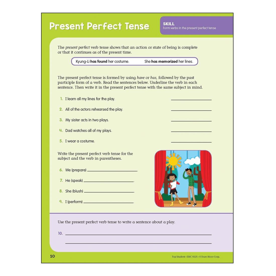 Present Perfect Tense page from Top Student Grade 5 Workbook by Evan-Moor