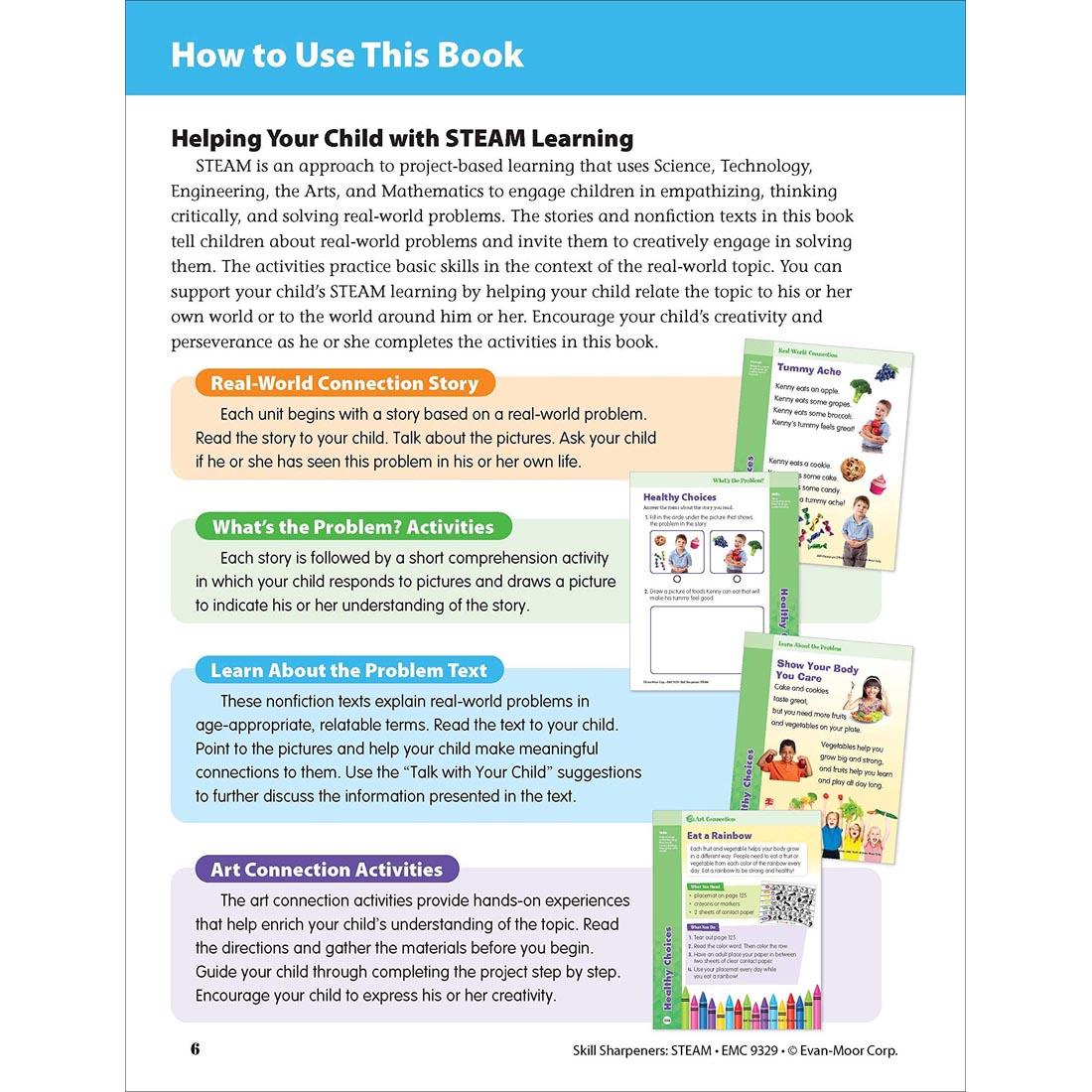 How to Use This Book page from Evan-Moor Skill Sharpeners STEAM Grade PreK