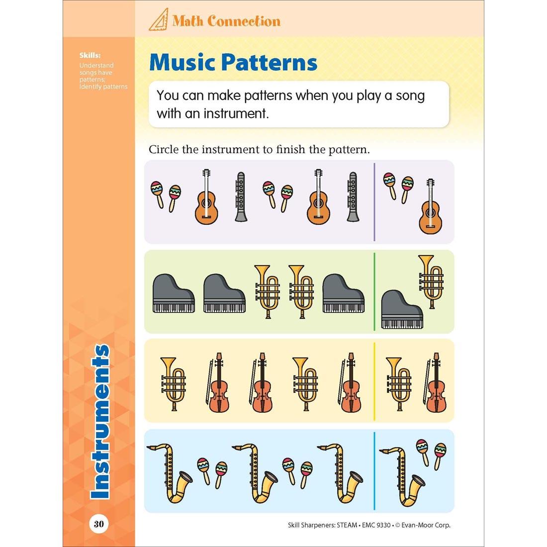 Math Connection page from Evan-Moor Skill Sharpeners STEAM Grade K