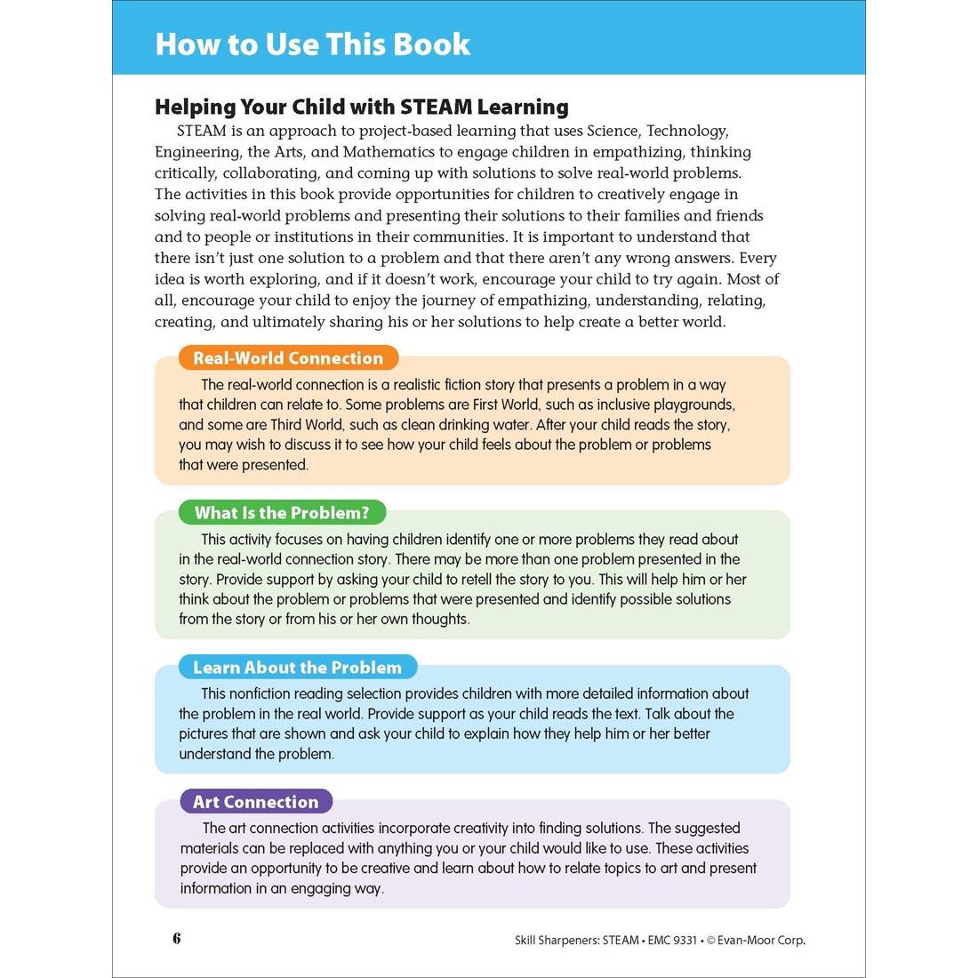 How to Use This Book page from Evan-Moor Skill Sharpeners STEAM Grade 1