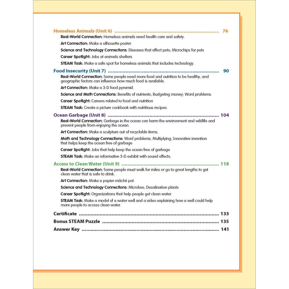 Table of Contents page from Evan-Moor Skill Sharpeners STEAM Grade 4