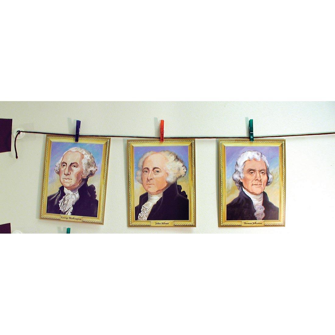 Classroom Clothesline shown holding pictures of presidents