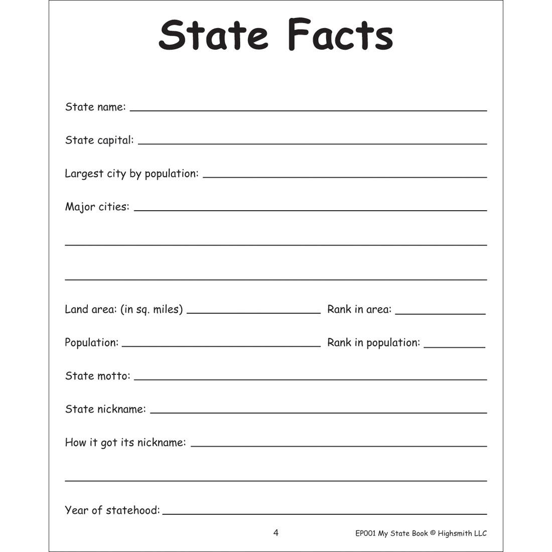 State Facts page from the My State Book