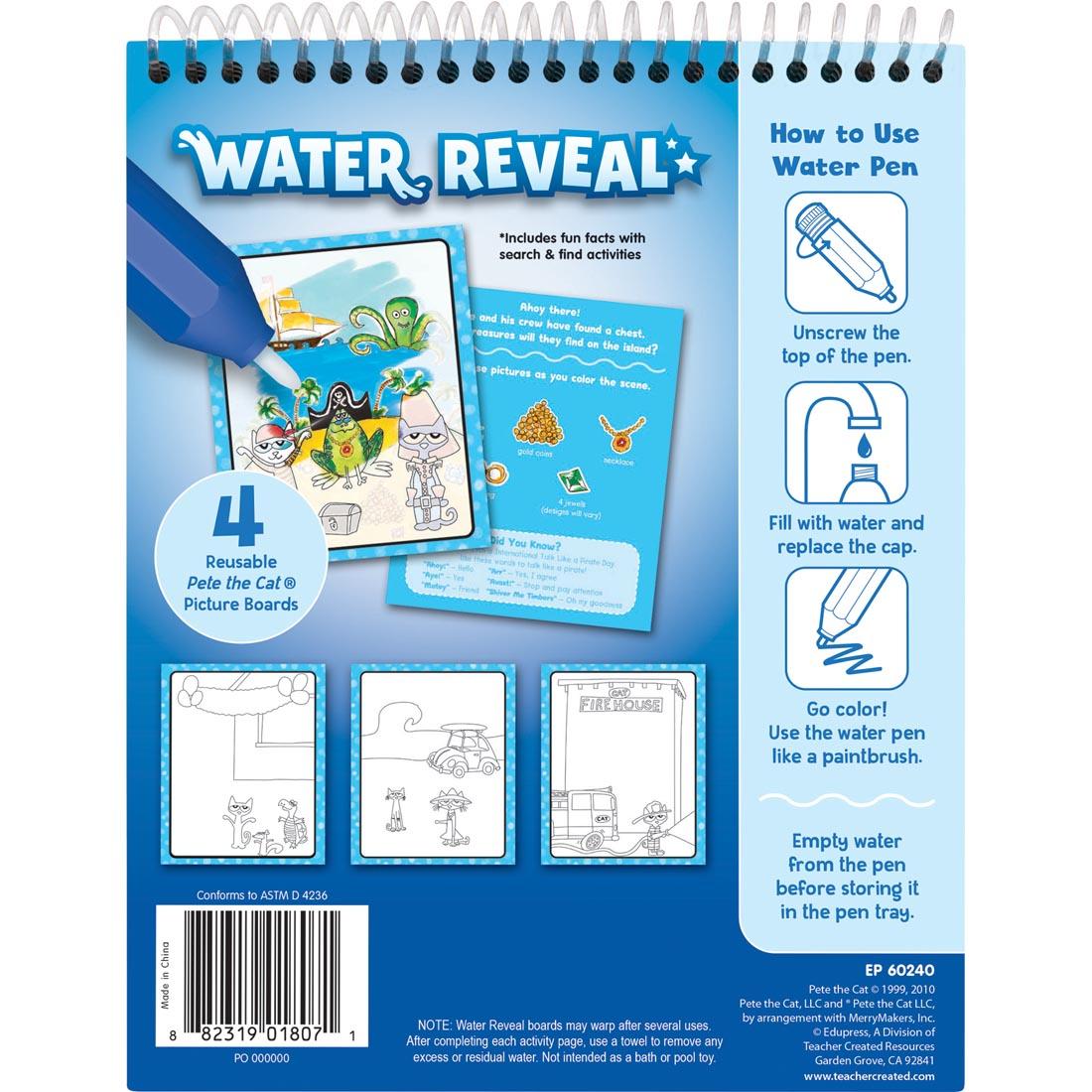 back of package of the Pete The Cat Water Reveal By Teacher Created Resources