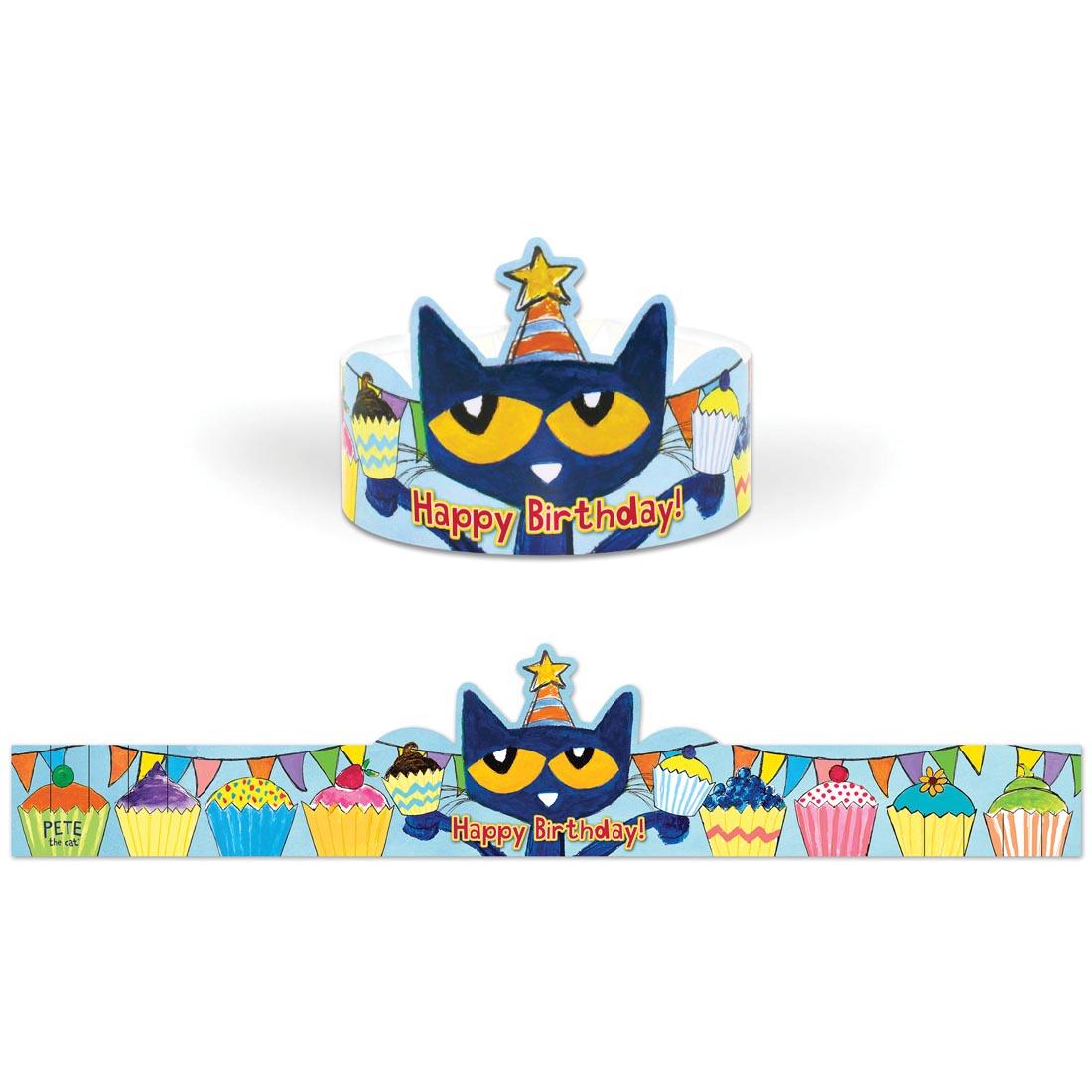 Pete The Cat Happy Birthday Crowns shown both assembled and flat