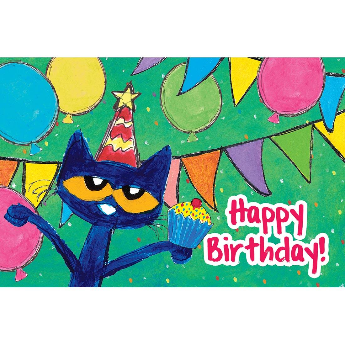 Front of Pete The Cat Happy Birthday Postcard By Teacher Created Resources