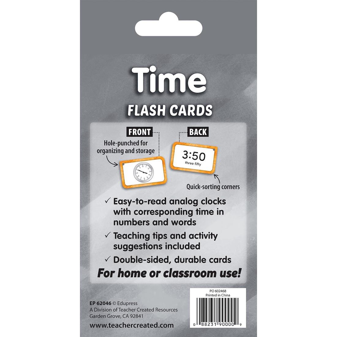 back of package of Time Flash Cards