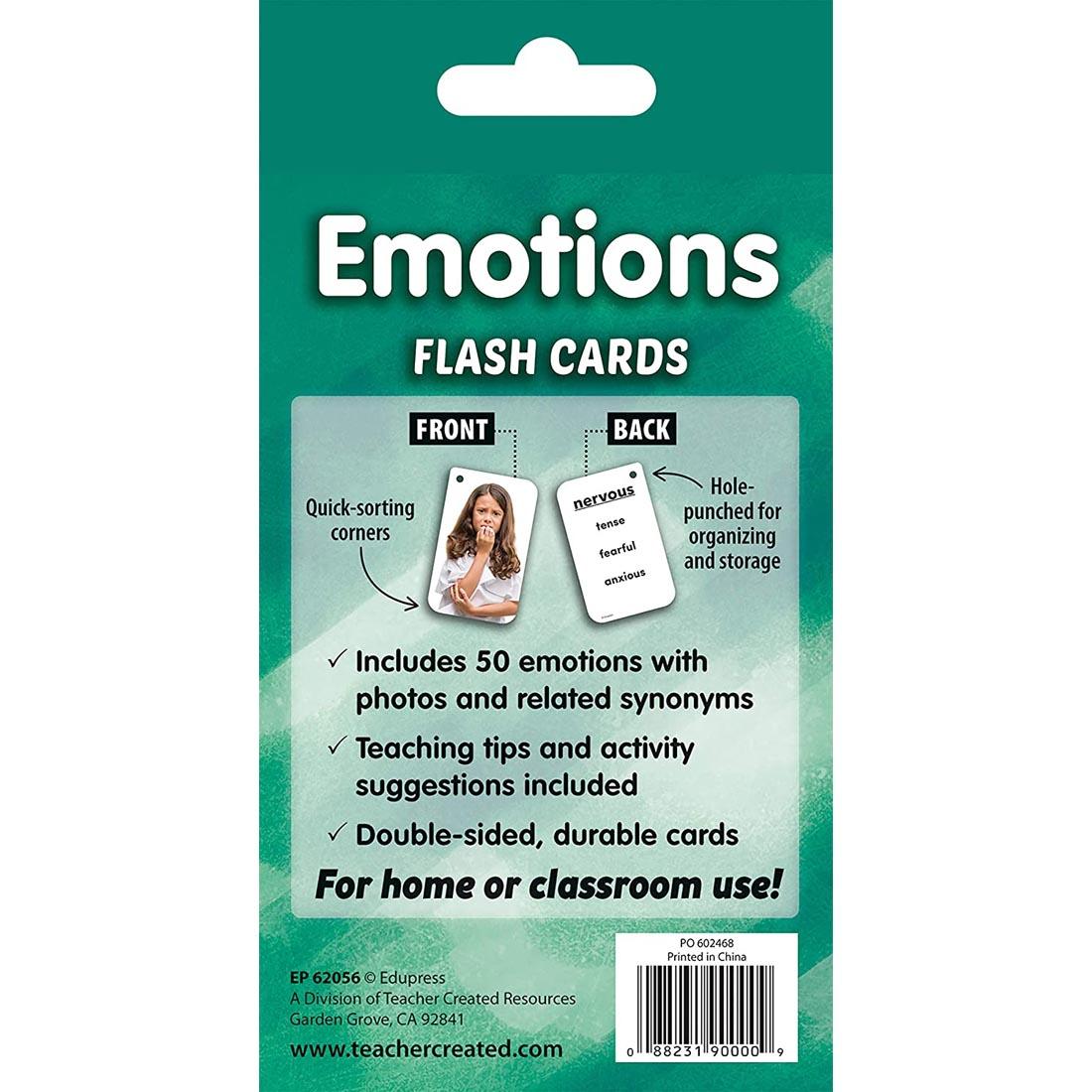 Back of package of Emotions Flash Cards