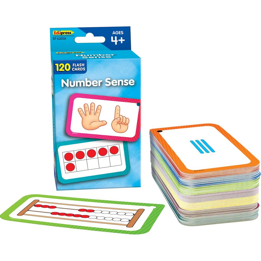 stack of cards beside the box for Number Sense Flash Cards by Edupress