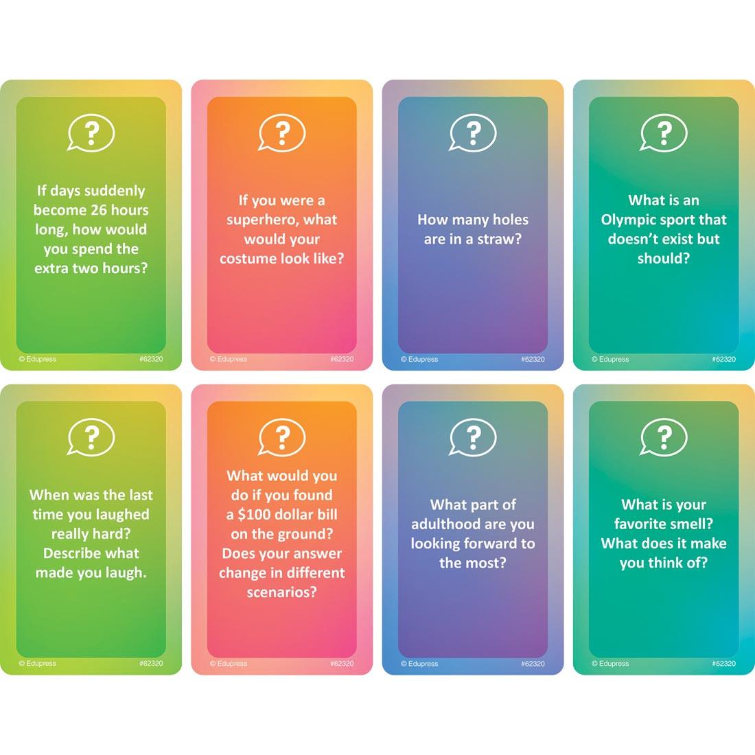 8 different example cards from Small Talk: Conversation Starters for Kids