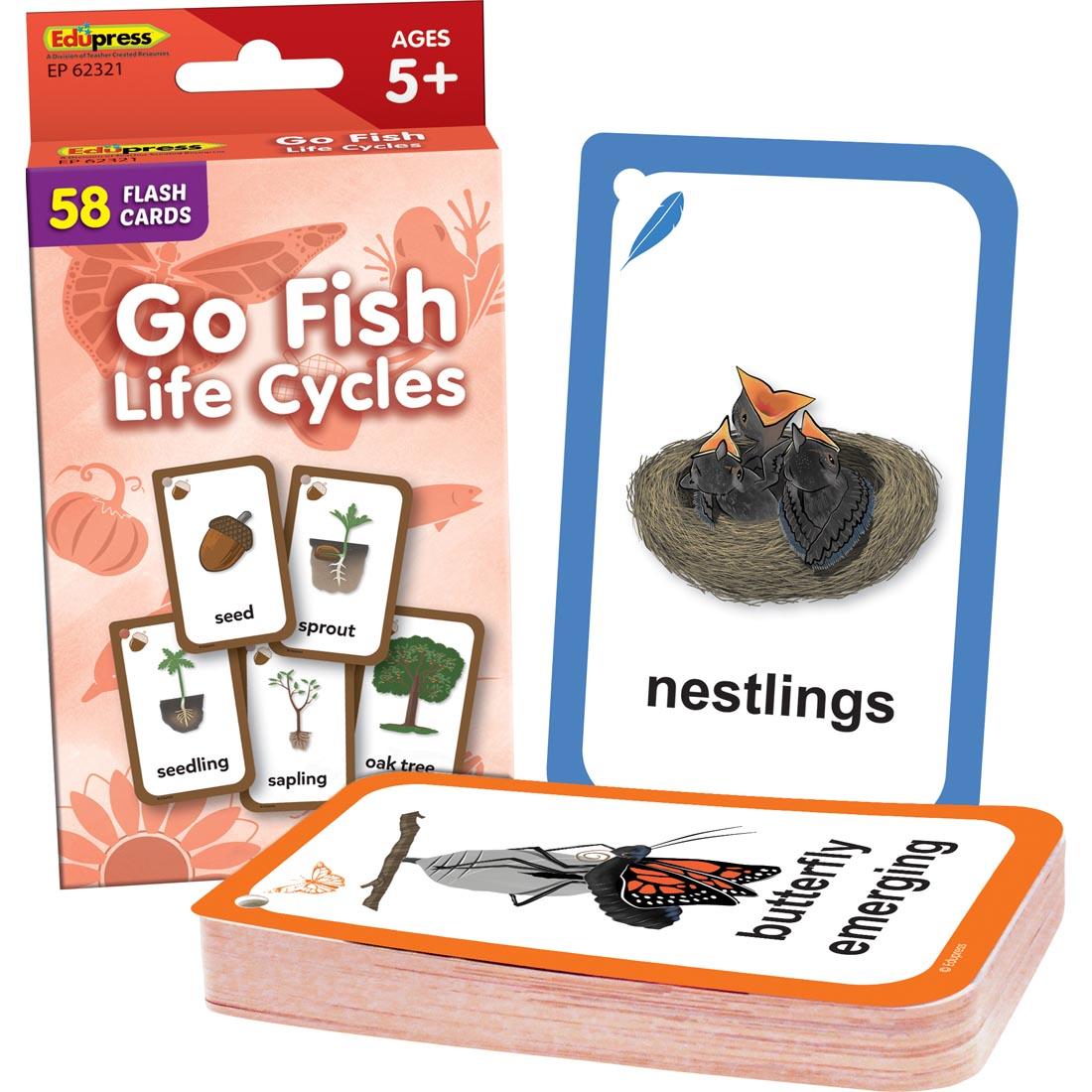 Go Fish Life Cycles Flash Cards beside their box