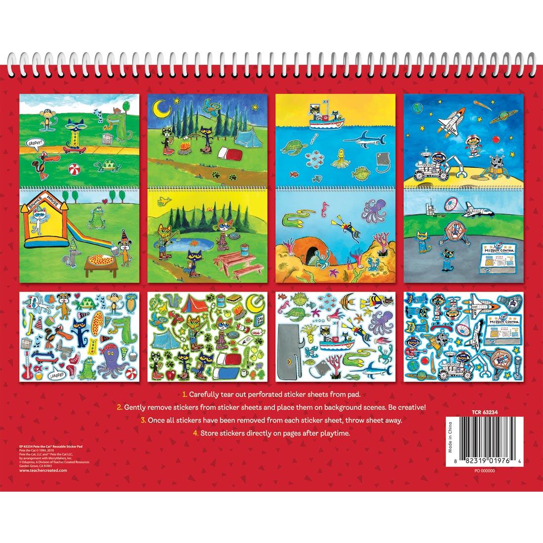 back cover of the Pete the Cat Reusable Sticker Pad