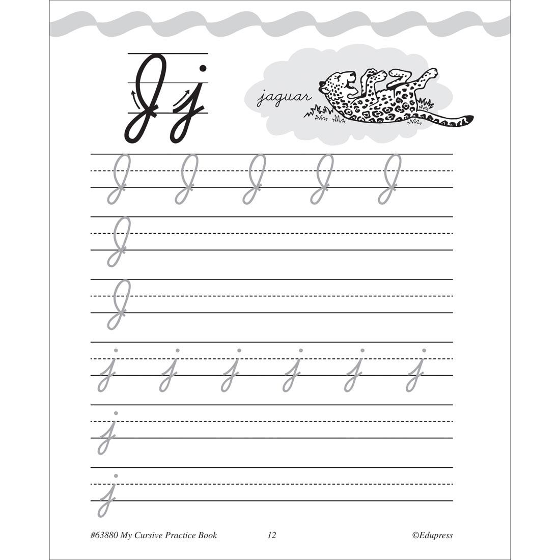 The J page from My Cursive Practice Book