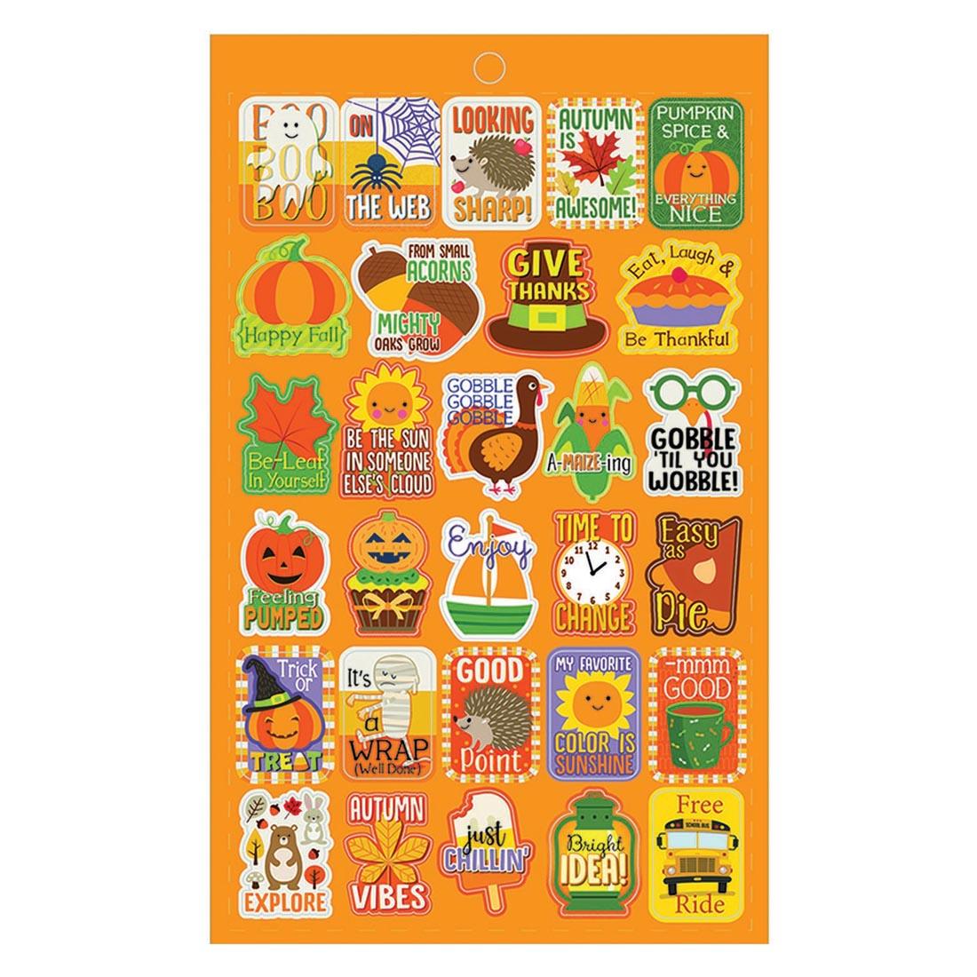 Seasons & Holidays Scented Sticker Book By Eureka, showing sample of caramel corn scented sticker sheet