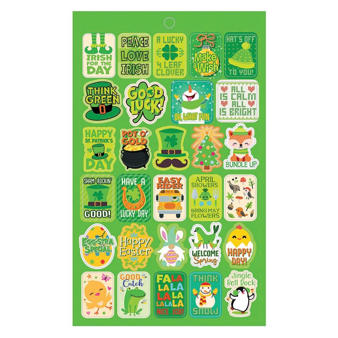 Seasons & Holidays Scented Sticker Book By Eureka, showing sample of mint scented sticker sheet