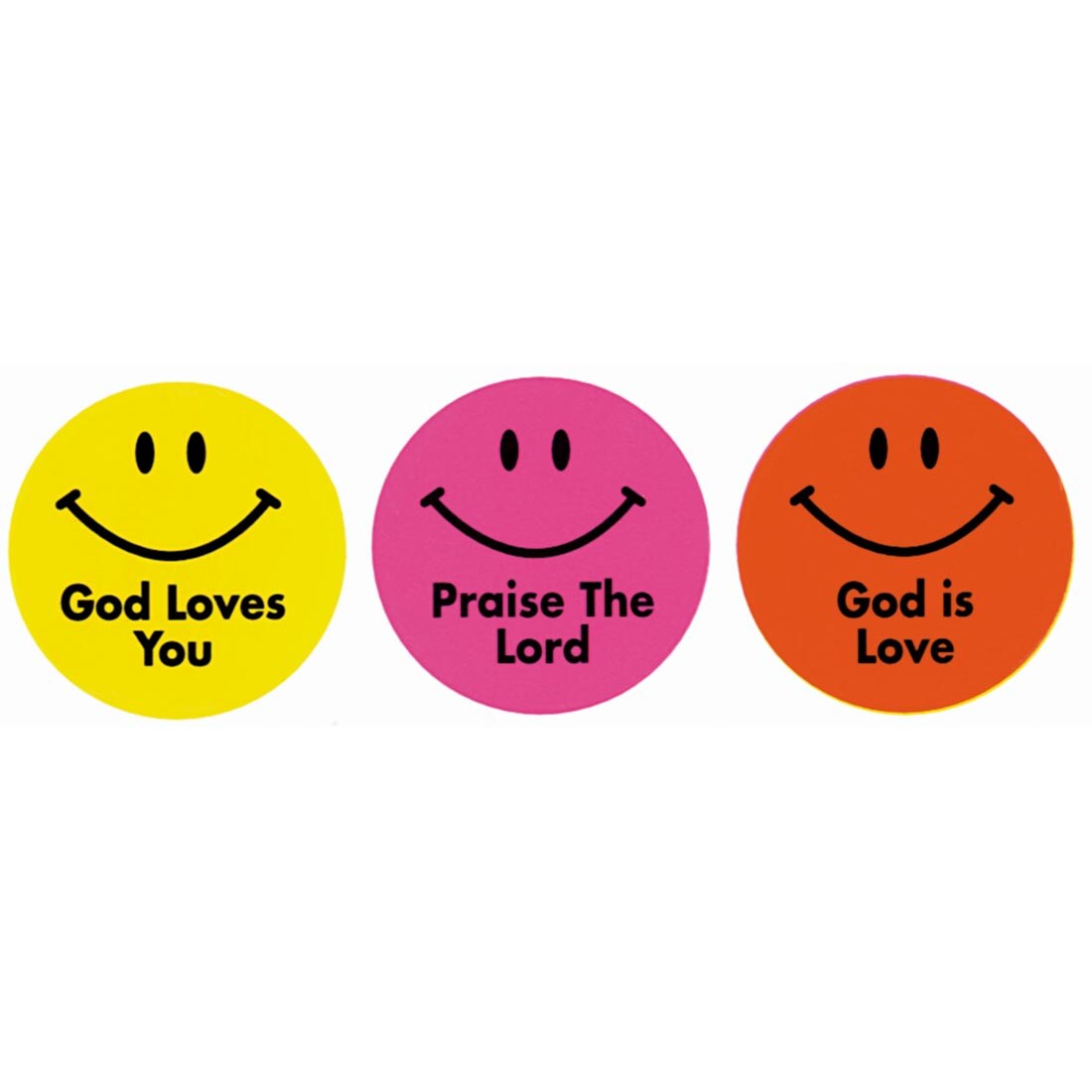 Smile Faces Giant Stickers by Eureka with sayings like God Loves You, Praise the Lord, God is Love