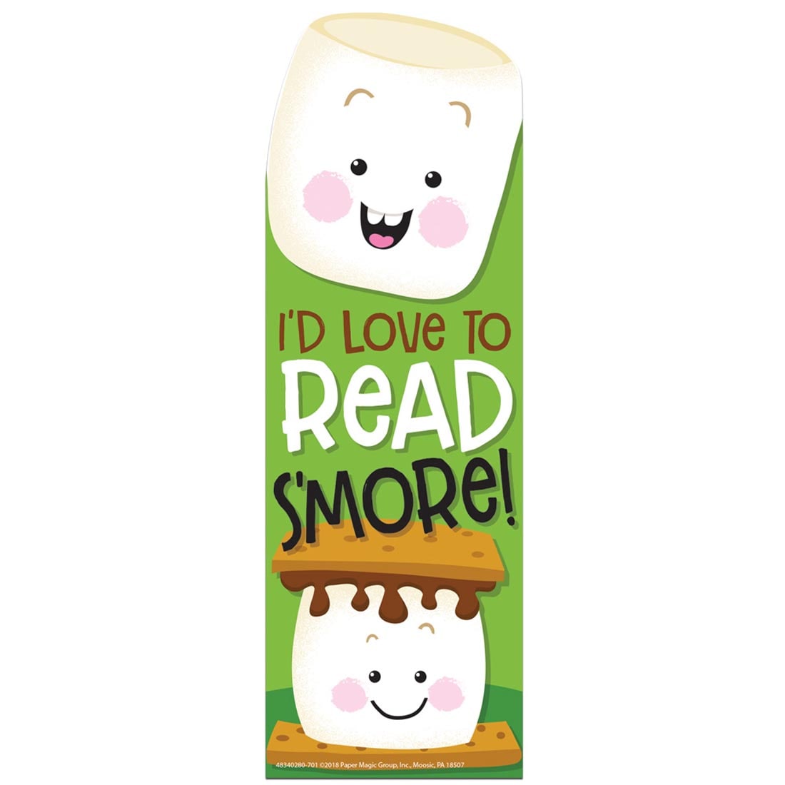 Marshmallow Scented Bookmark by Eureka with the message I'd love to read s'more