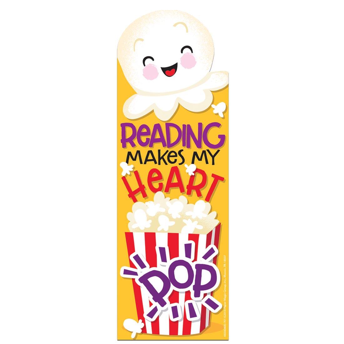 Popcorn Scented Bookmark by Eureka with the message Reading makes my heart pop