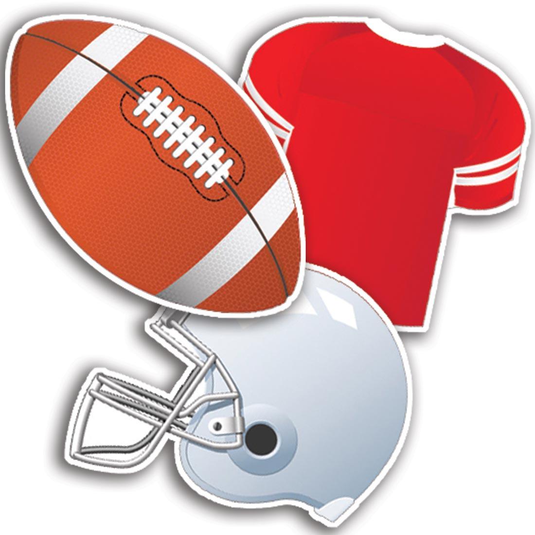 Assorted Paper Cut-Outs by Eureka have a Football, Jersey and Helmet