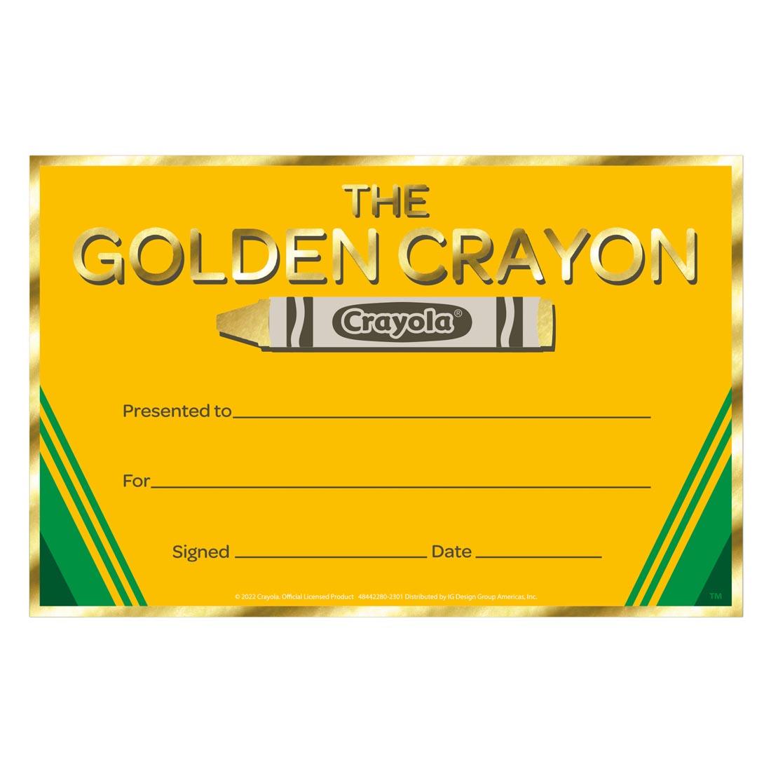 The Golden Crayon Award From The Crayola Collection By Eureka