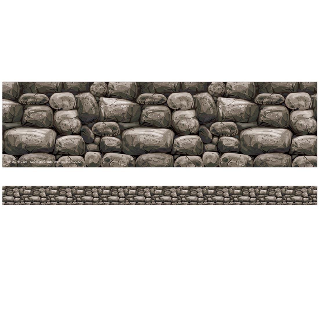 full strip plus a closeup of the Curiosity Garden Stone Wall Deco Trim By Eureka