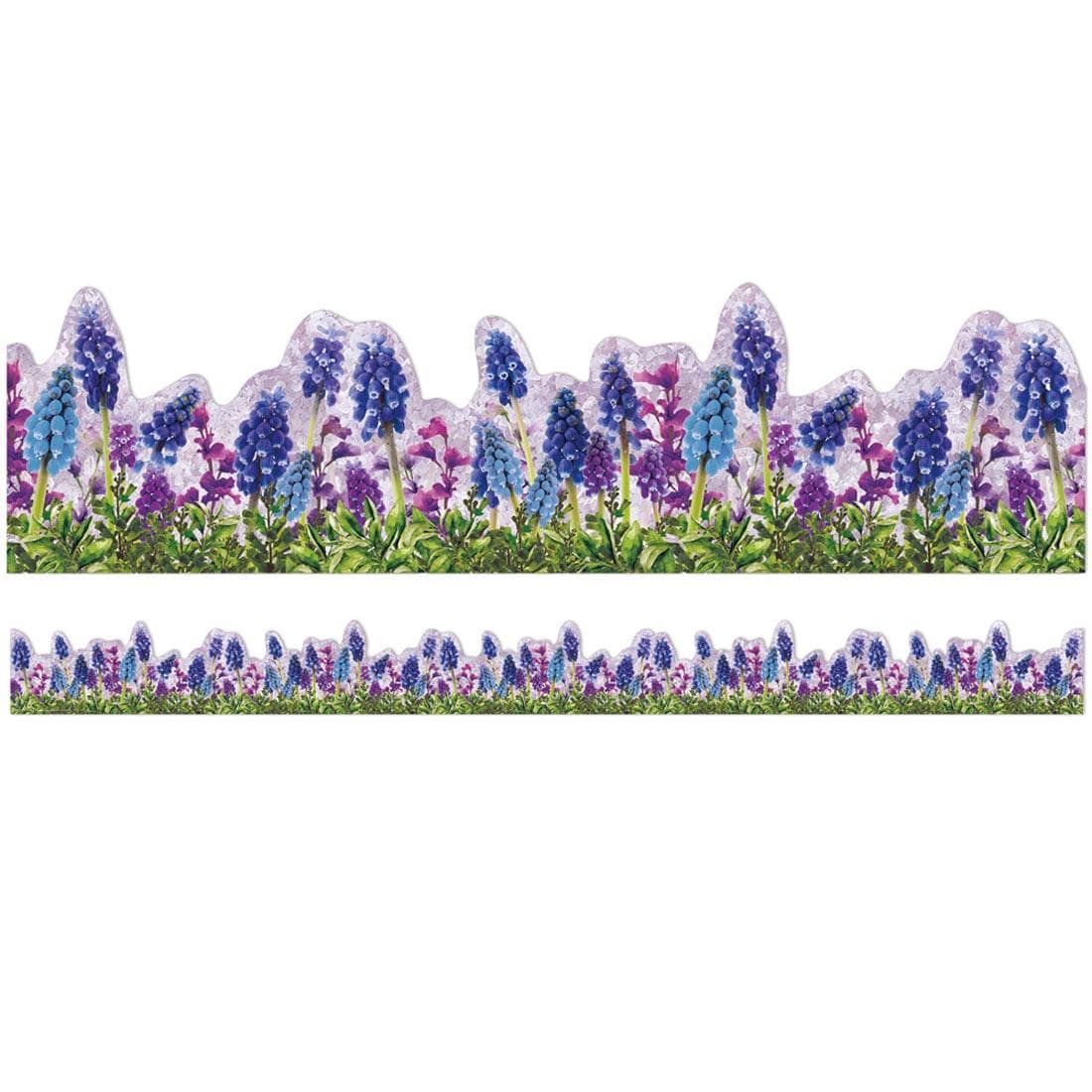 Full strip plus a closeup of the Curiosity Garden Die-Cut Floral Extra-Wide Deco Trim By Eureka