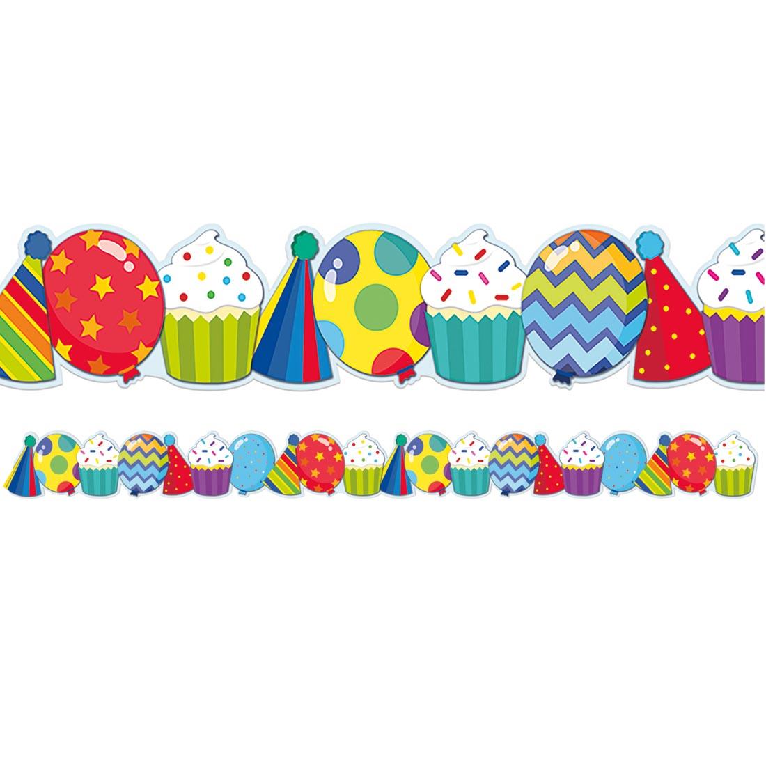 Full strip plus a closeup of the Celebrate Extra-Wide Deco Trim By Eureka