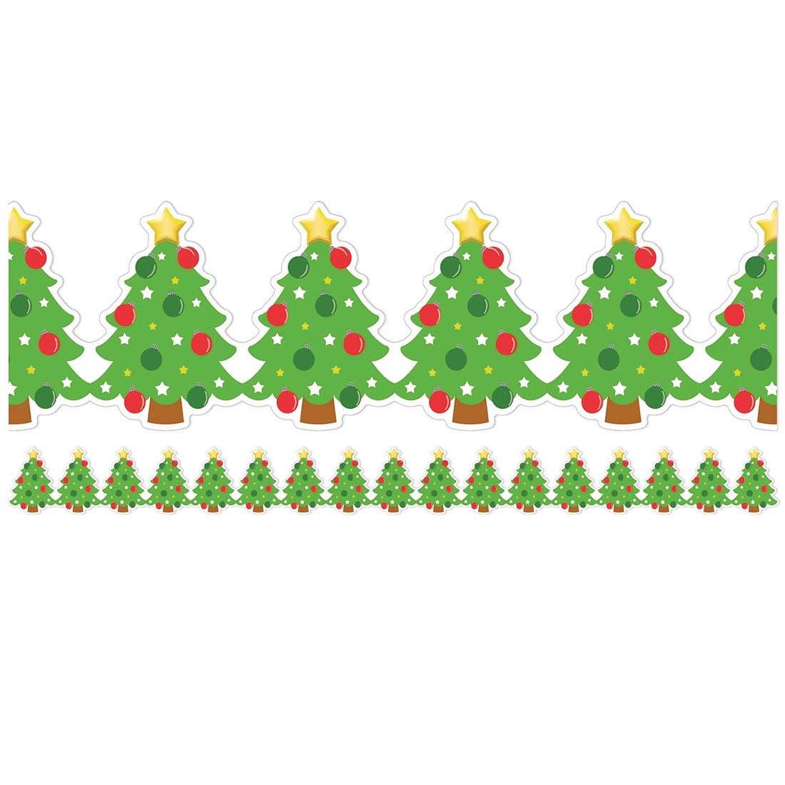 closeup and full strip of Christmas Trees Extra Wide Deco Trim by Eureka