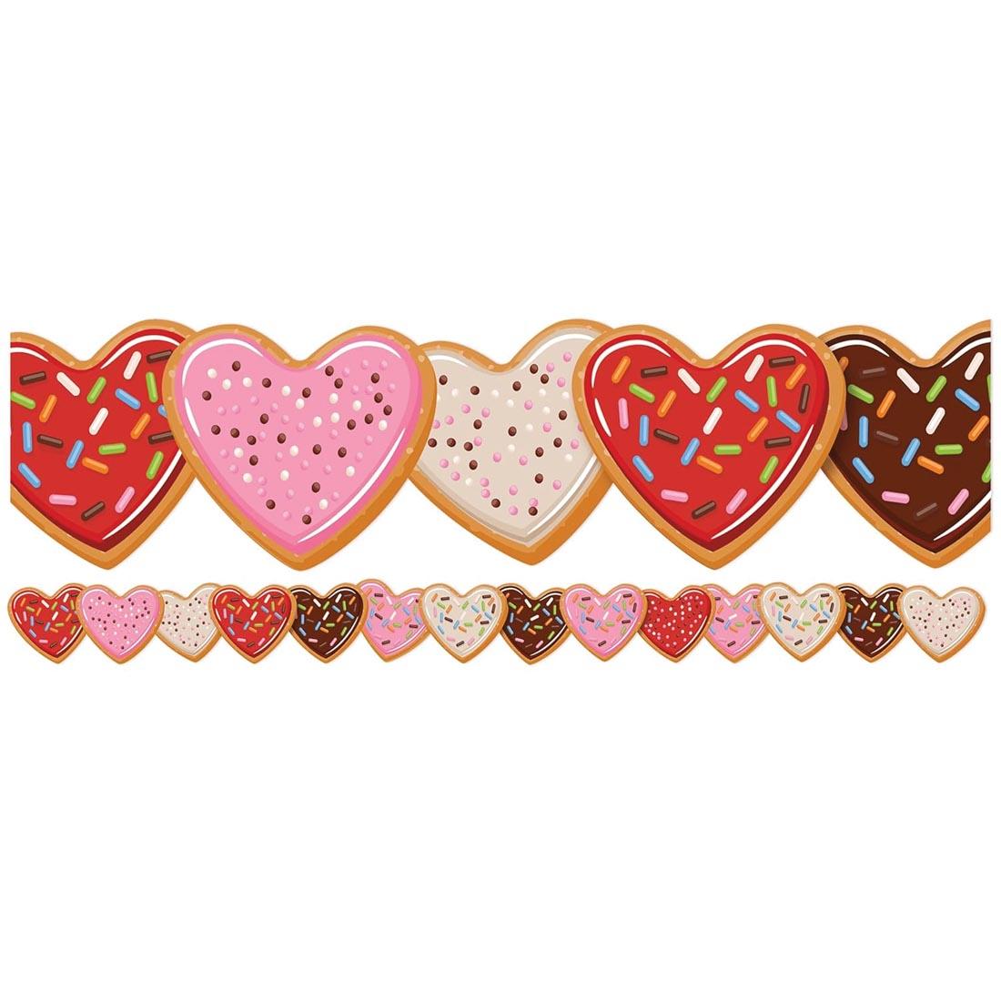 closeup and full strip of Heart Cookies Extra Wide Deco Trim by Eureka