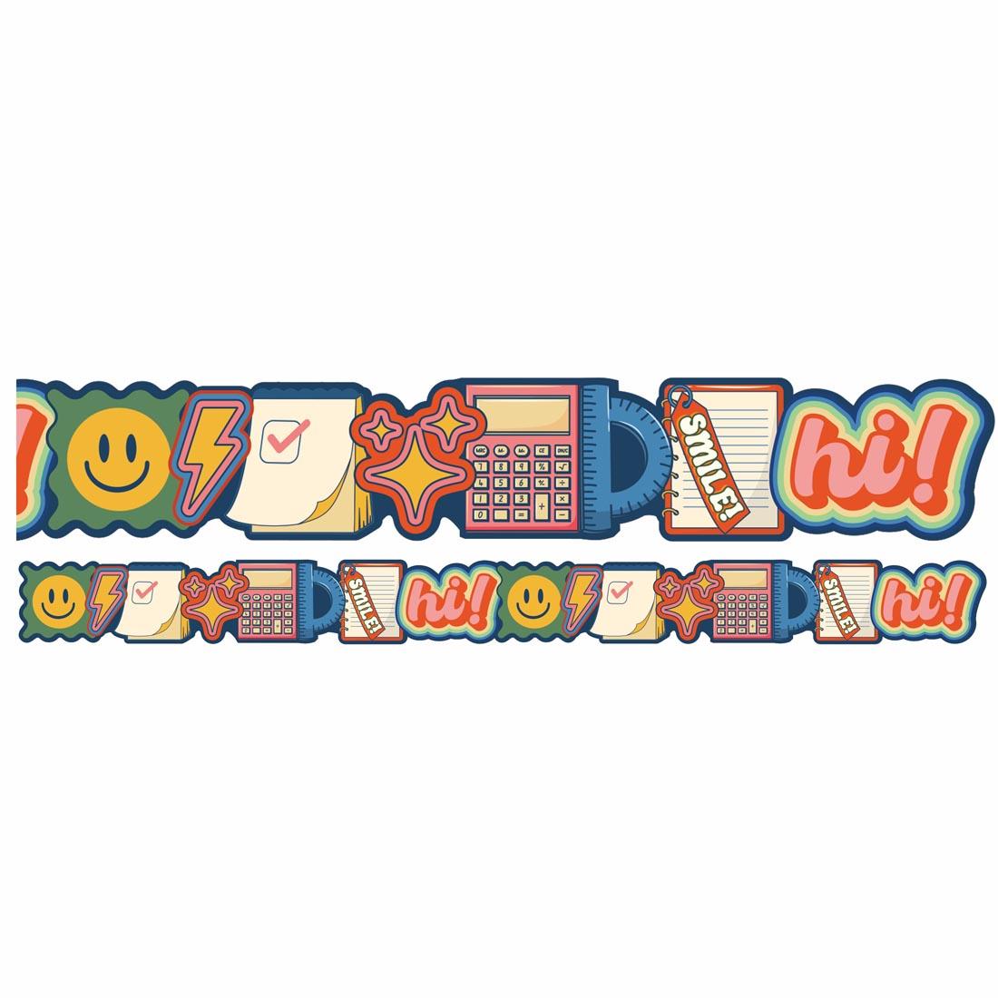 full strip plus a closeup of School Icons Extra-Wide Deco Trim from the S'Cool Era collection by Eureka