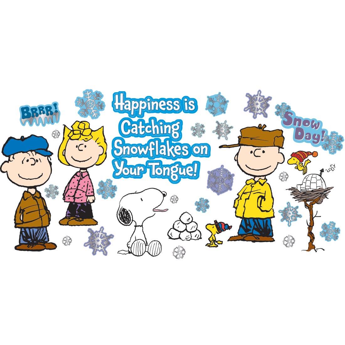 Peanuts Happiness Is Catching Snowflakes On Your Tongue Bulletin Board Set by Eureka