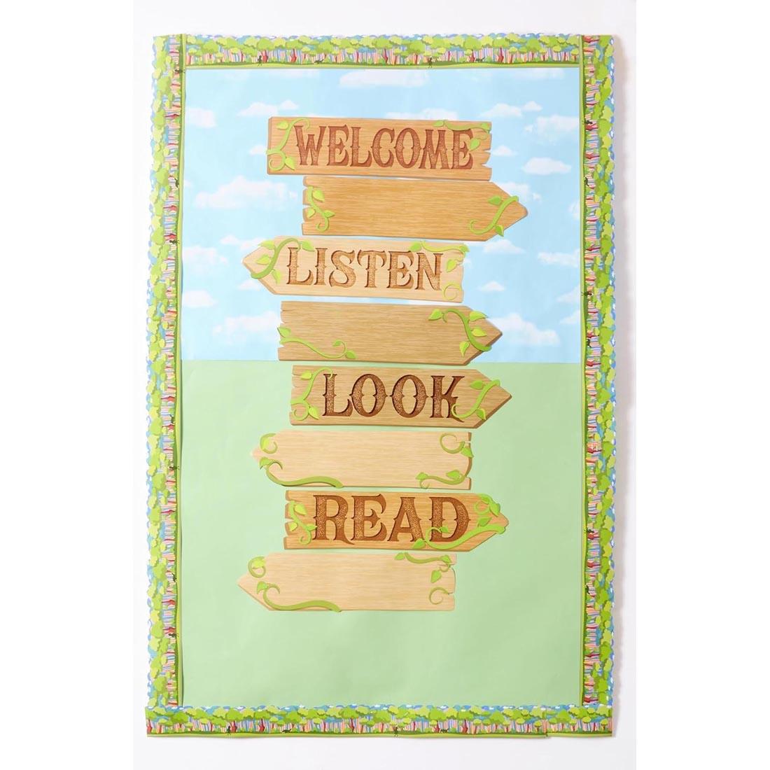 bulletin board decorated with Directional Signs Mini Bulletin Board Set from the Once Upon A Dream collection by Eureka