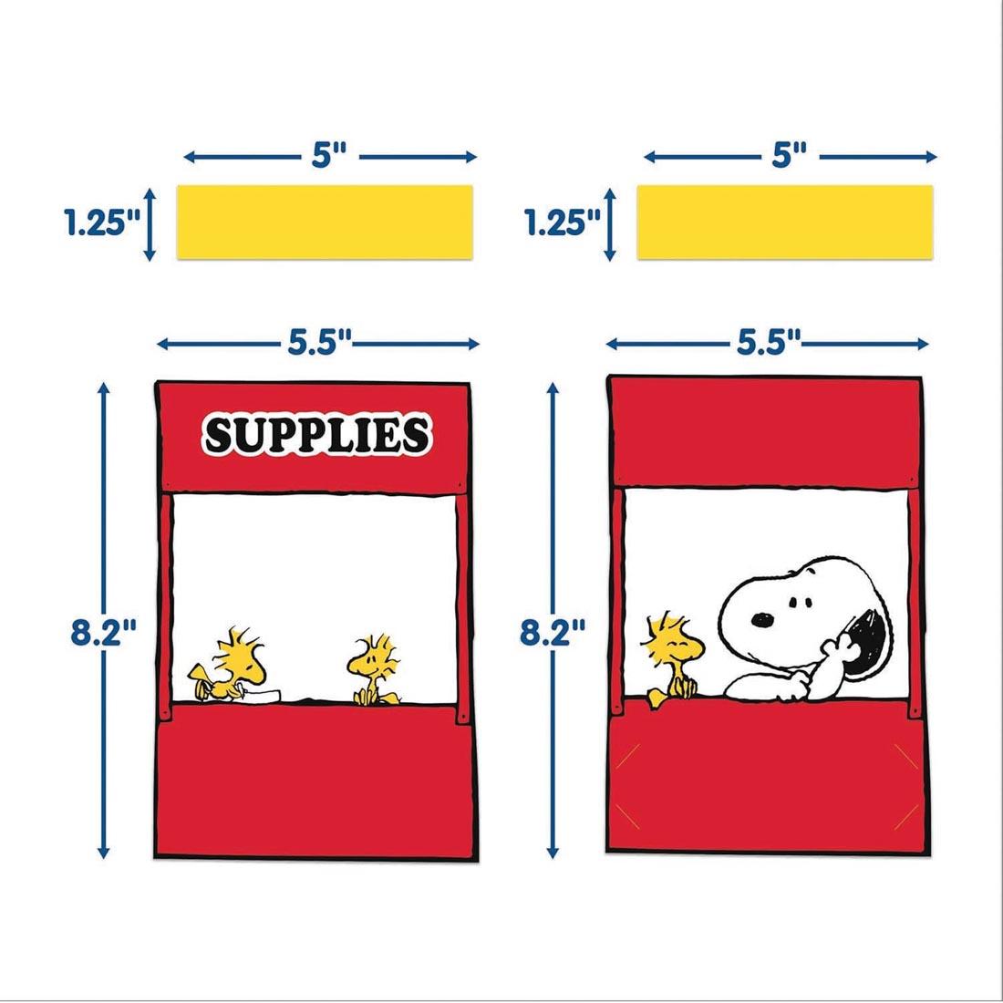 pieces from the Class Jobs Mini Bulletin Board Set from the Peanuts collection by Eureka labeled with their measurements