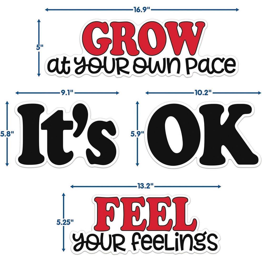 pieces from the Snoopy It's Okay To... Bulletin Board Set from the Peanuts collection by Eureka labeled with measurements
