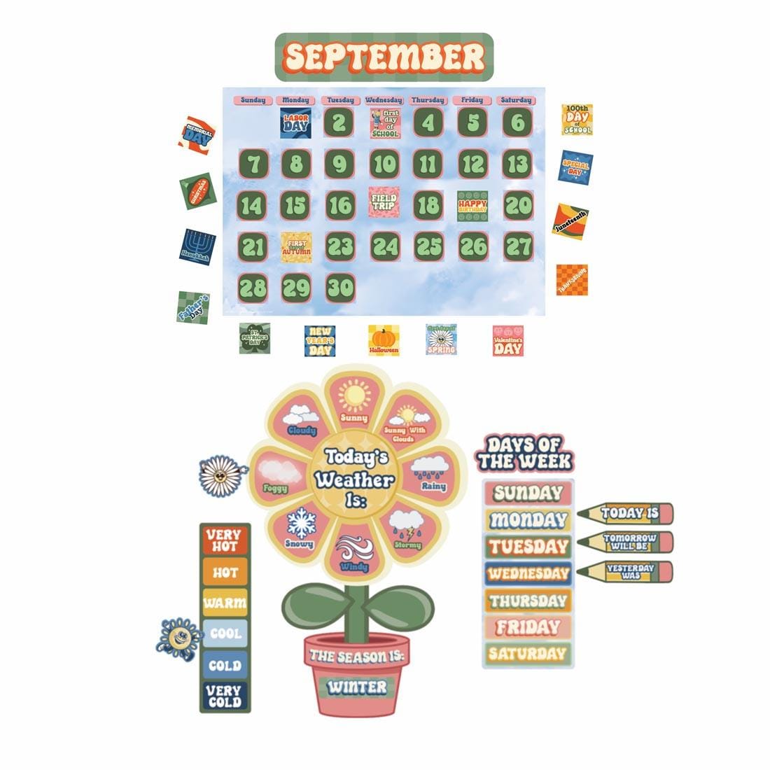 Calendar Bulletin Board Set from the S'Cool Era collection By Eureka
