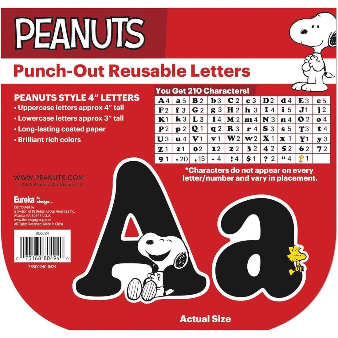 package of Punch-Out Reusable Black Deco Letters from the Peanuts collection by Eureka