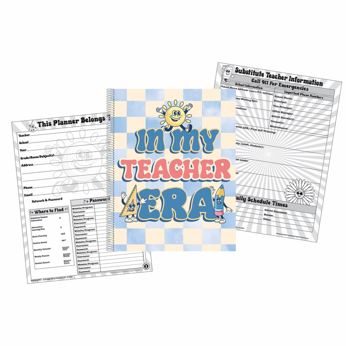 front cover and two sample pages from the Lesson Plan & Record Book from the S'Cool Era collection by Eureka