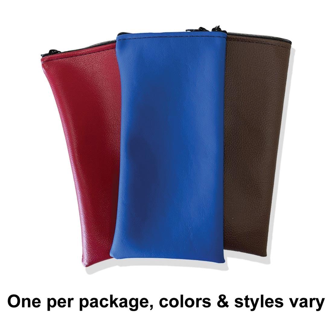 3 pencil zipper storage bags, with the words "One per package, colors & styles vary"
