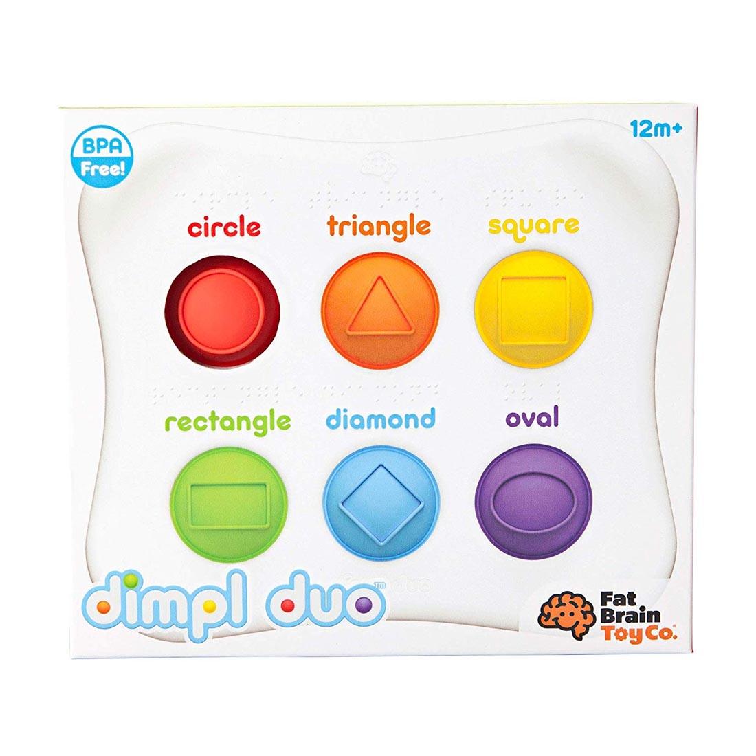 Dimpl Duo with red circle, orange triangle, yellow square, green rectangle, blue diamond and purple oval