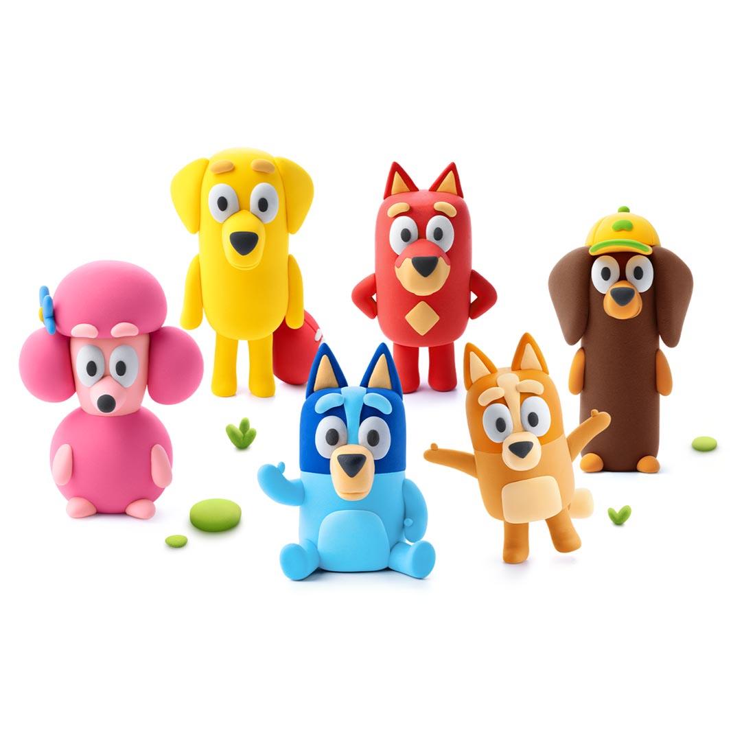 example creatures created from the Hey Clay Bluey & Friends Set By Fat Brain Toys