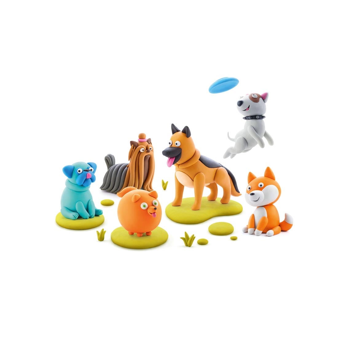 sample sculptures made from the Hey Clay Dog Story kit by Fat Brain Toys