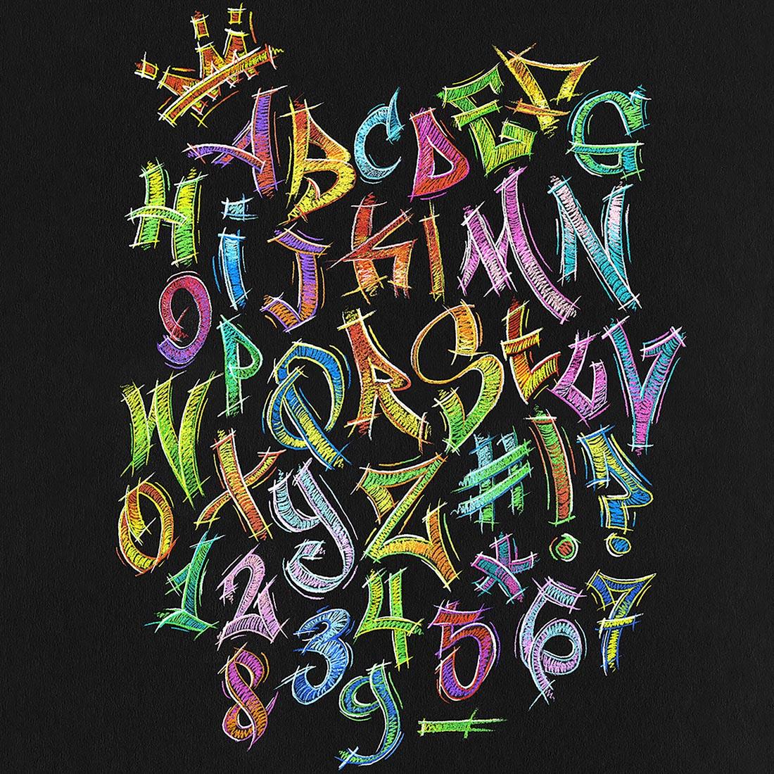 letters and numbers drawn and colored with Faber-Castell Black Edition Colored Pencils