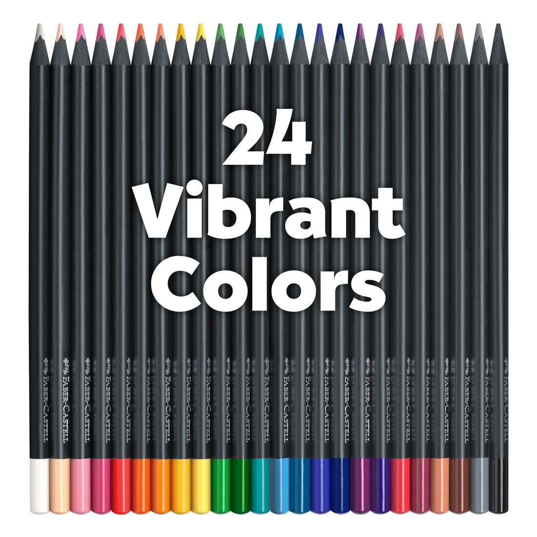 24 full Faber-Castell Black Edition Colored Pencils and the text 24 Vibrant Colors