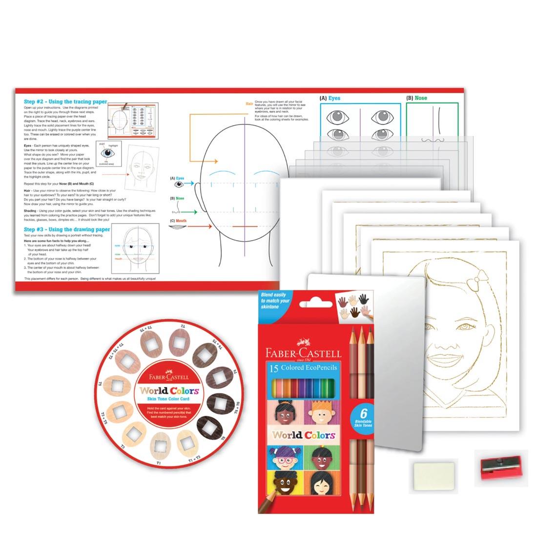 Components of the How To Draw Faces Set by Faber-Castell