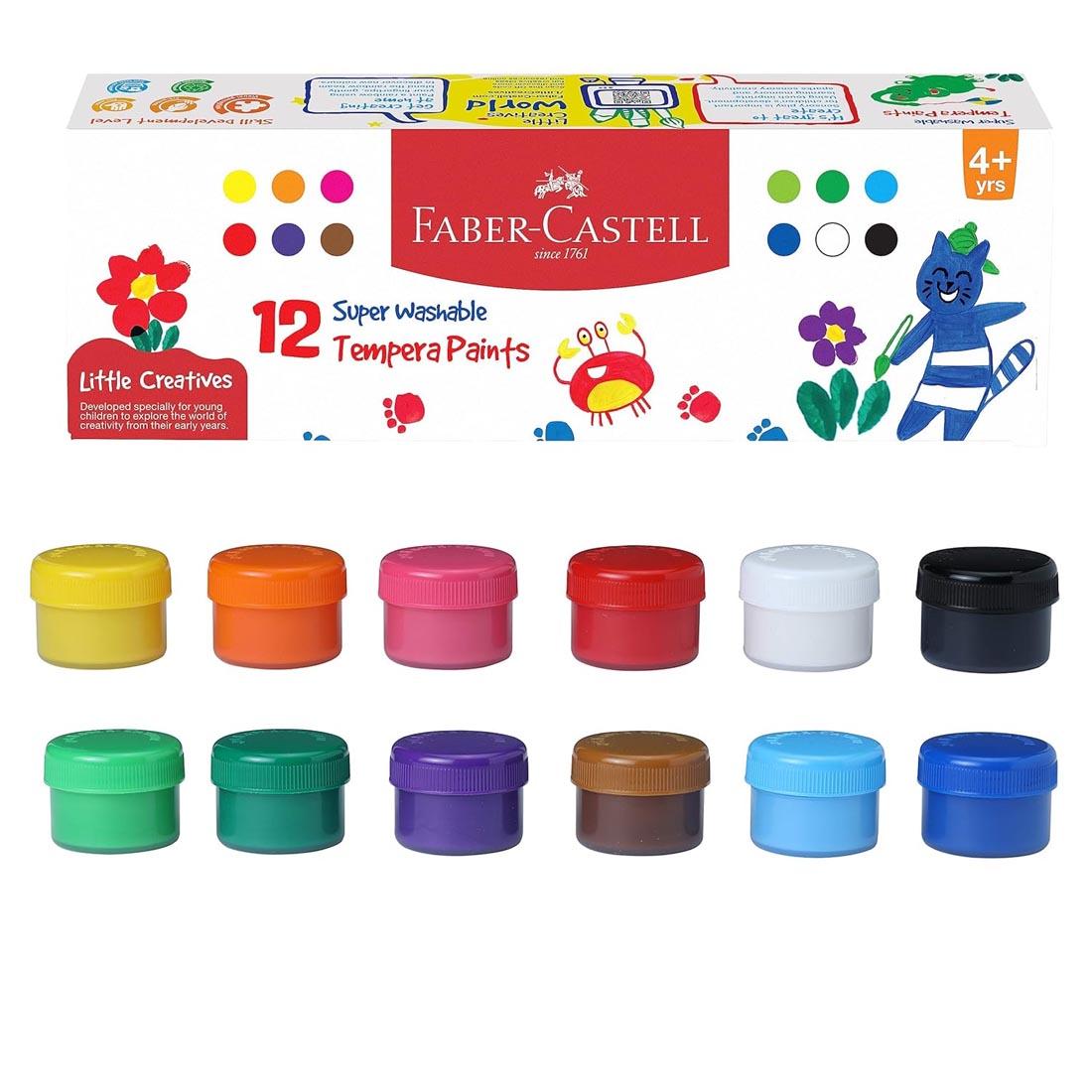 Faber-Castell Little Creatives 12-Color Tempera Paint Set, showing 12 paint pots