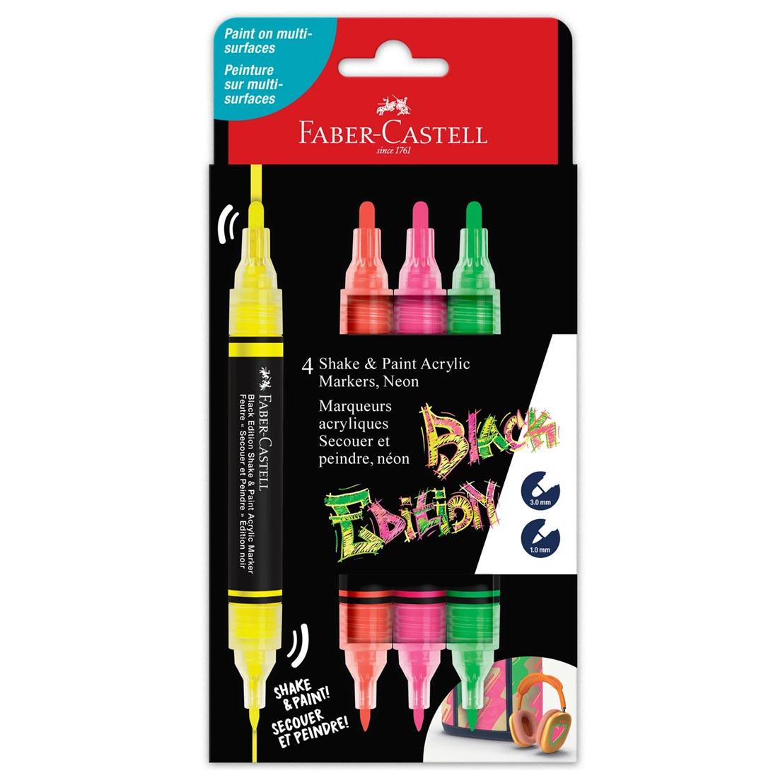 Black Edition Shake & Paint Acrylic Markers 4-Color Neon Set by Faber-Castell
