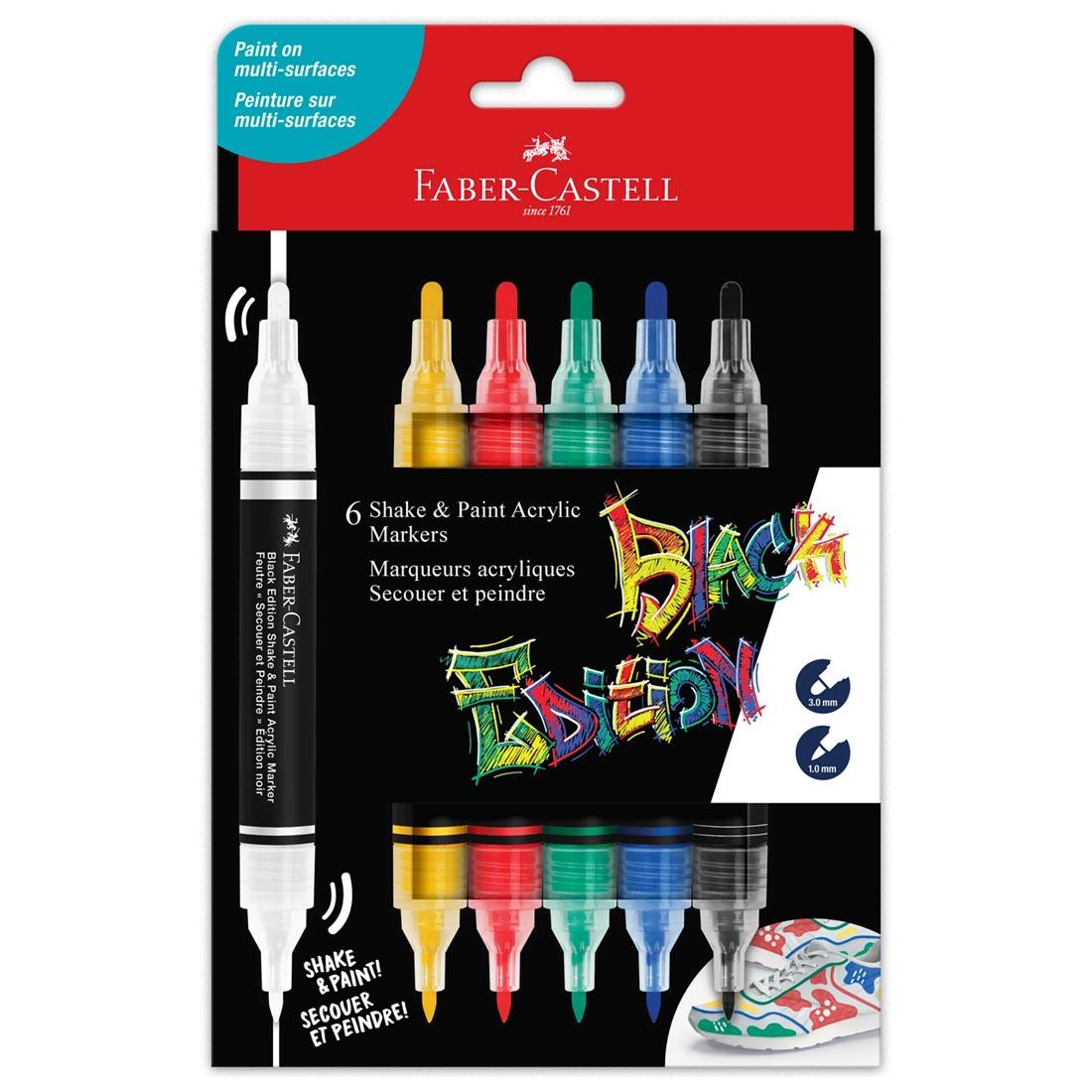 Black Edition Shake & Paint Acrylic Markers 6-Color Classic Set by Faber-Castell