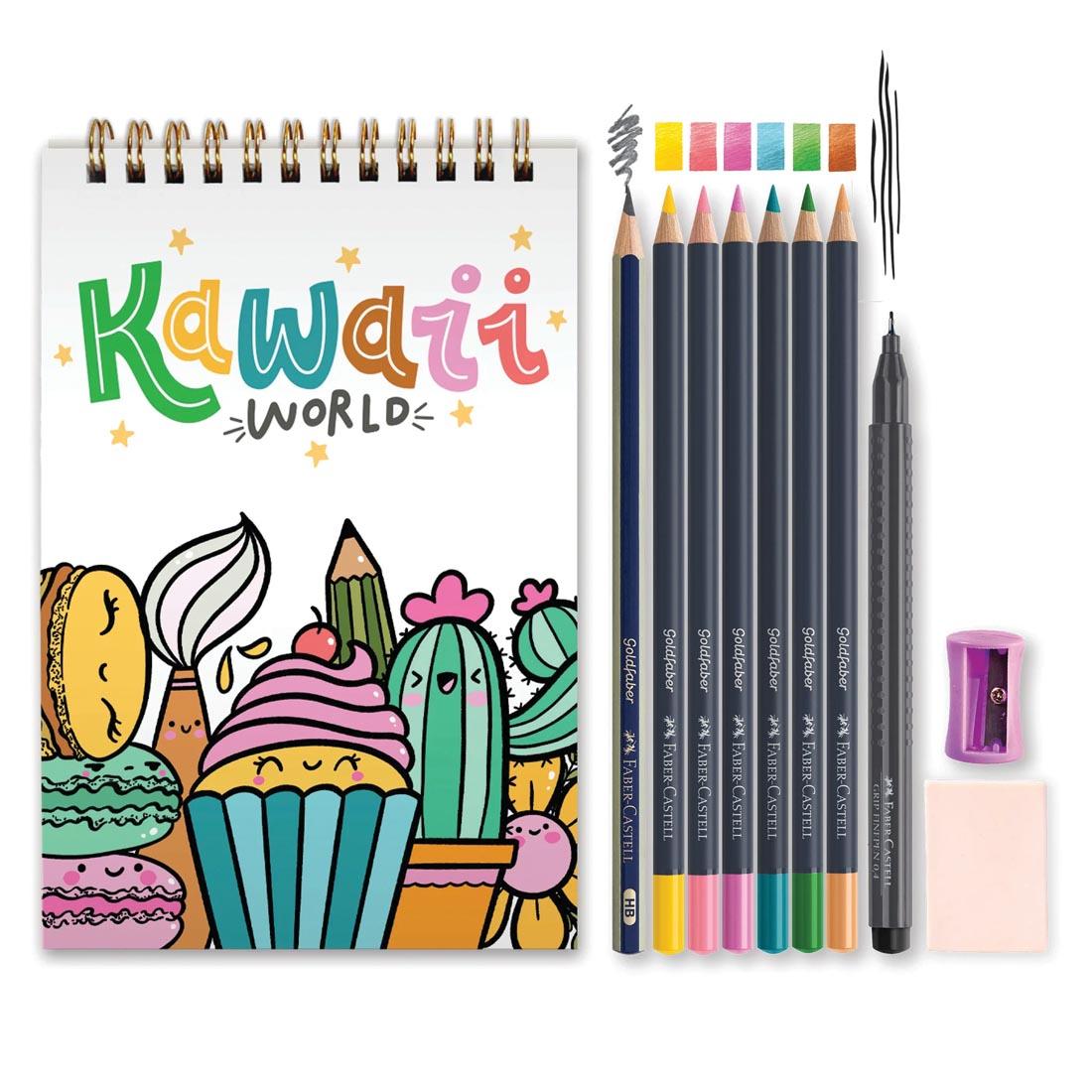 sketch pad, colored pencils and other accessories in the Faber-Castell Creative Studio Kawaii World Kit