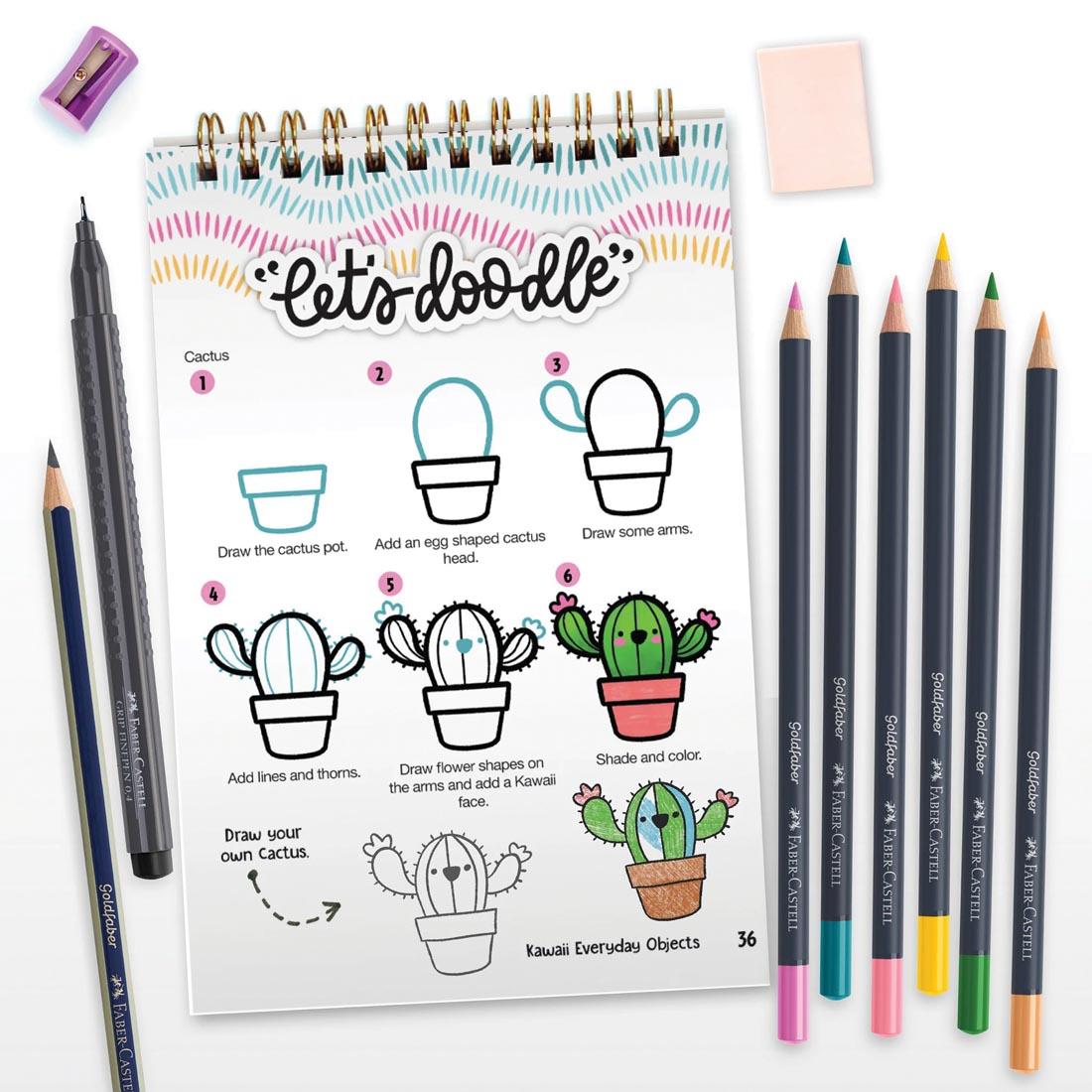 sample sketch page and colored pencils from the Faber-Castell Creative Studio Kawaii World Kit