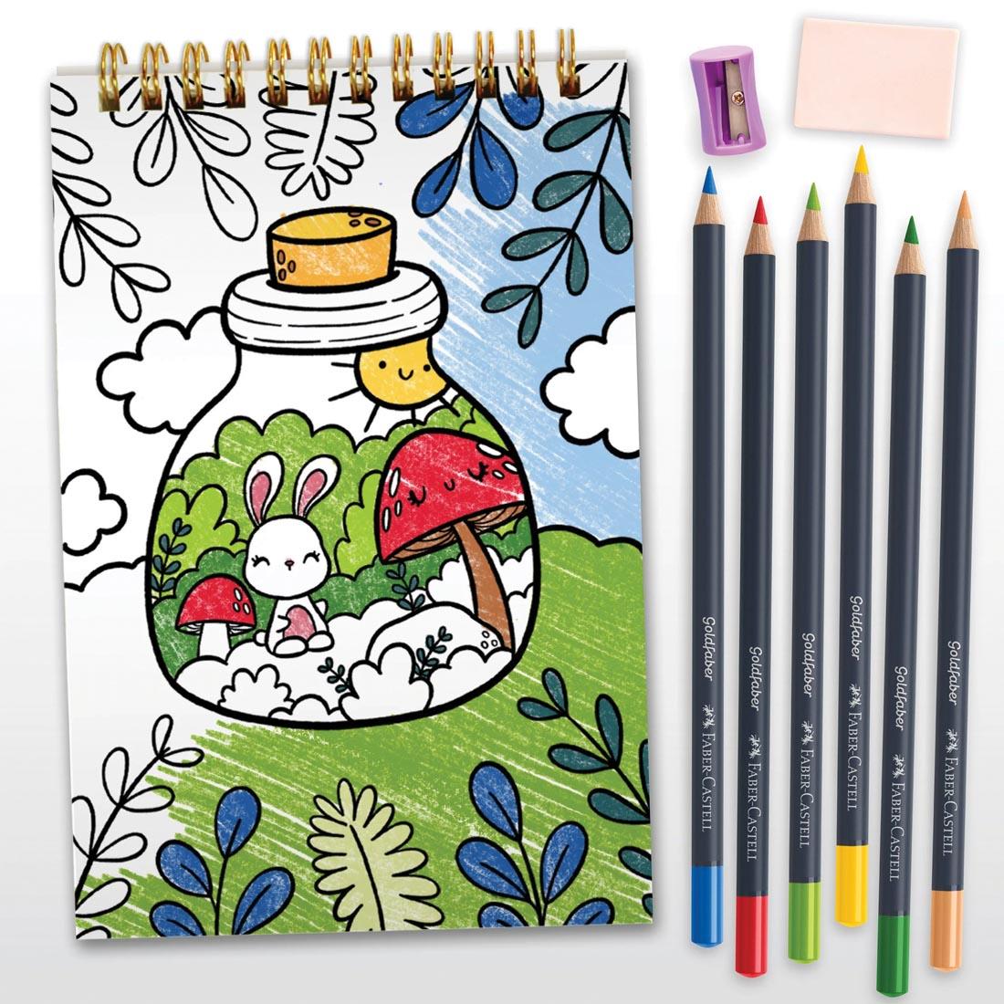example of a partially completed page from the Faber-Castell Creative Studio Enchanted Forest Kit